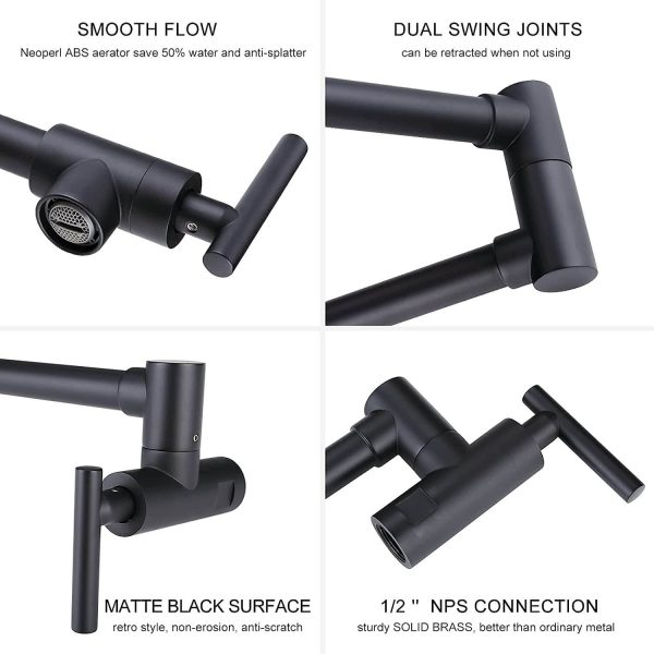 iviga matte black commercial wall mount pot filler faucet 4