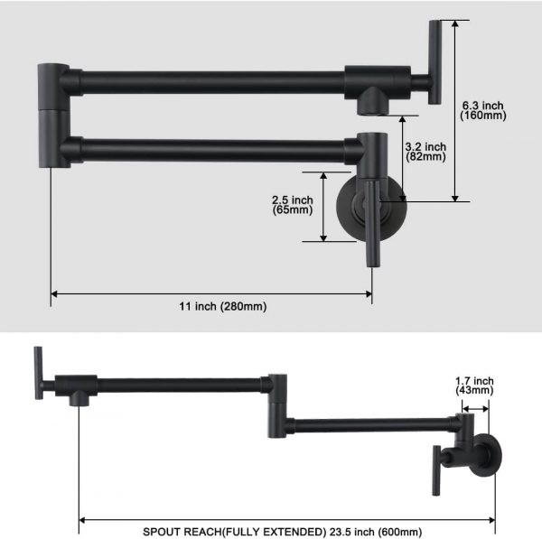 iviga matte black commercial wall mount pot filler faucet 7