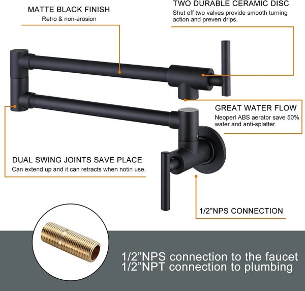 iviga matte black commercial wall mount pot filler faucet 9