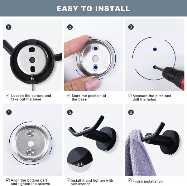 iviga matte black heavy duty wall mounted towel hooks 2