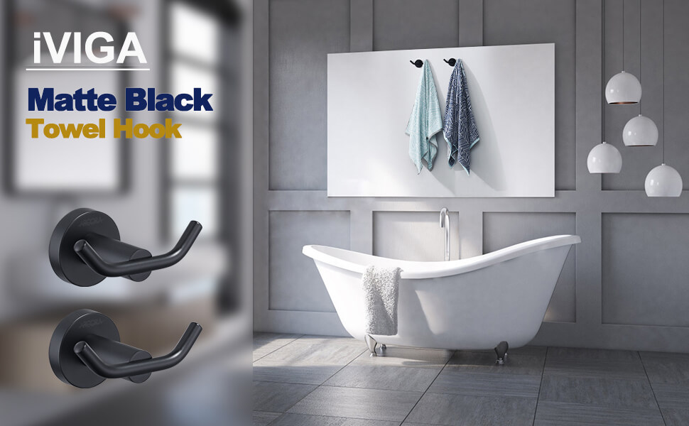 iVIGA Matte Black Heavy Duty Wall Mounted Towel Hooks, SUS 304 Stainless Steel - Accessories - 2