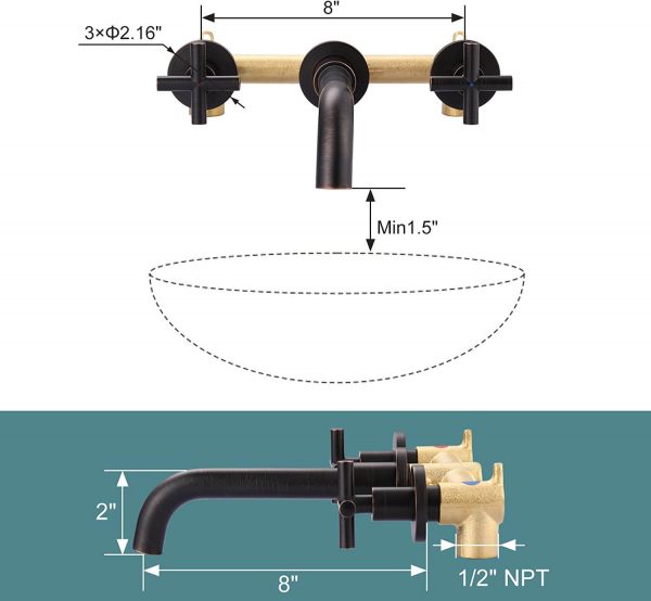 iviga oil rubbed bronze 2 handle wall mount waterfall bathroom faucet 3
