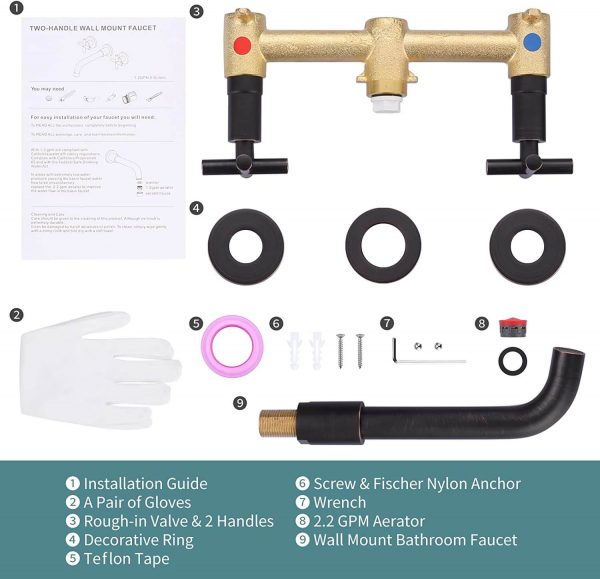 iviga oil rubbed bronze 2 handle wall mount waterfall bathroom faucet 7