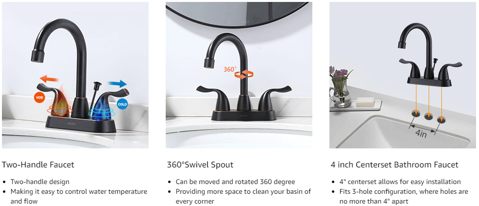 iVIGA Oil Rubbed Bronze 4 Inch Centerset Bathroom Sink Faucet with Drain Assembly and Supply Hoses - Bathroom Faucets - 5