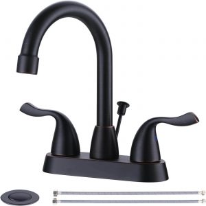 iVIGA Oil Rubbed Bronze 4 Inch Centerset Bathroom Sink Faucet with Drain Assembly and Supply Hoses