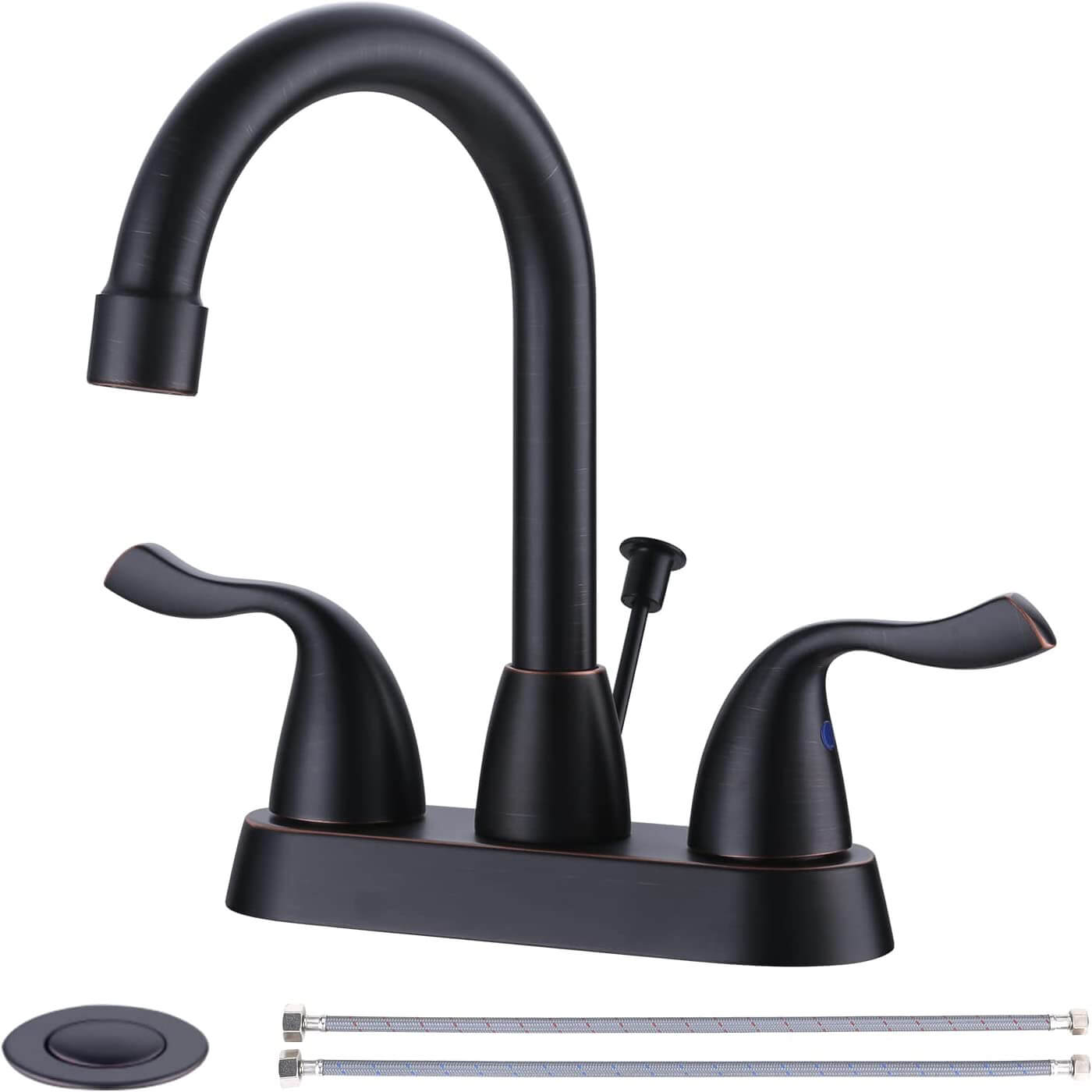 iVIGA Oil Rubbed Bronze 4 Inch Centerset Bathroom Sink Faucet with Drain Assembly and Supply Hoses