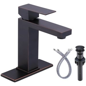 iVIGA Oil Rubbed Bronze Bathroom Faucet Single Handle with Deck Plate and Pop Up Drain