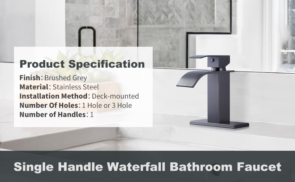 iVIGA Waterfall Bathroom Faucet - Black Stainless Bathroom Faucets for Sink 3 Hole, 1 Hole - Bathroom Faucets - 2
