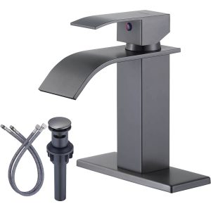 iVIGA Waterfall Bathroom Faucet – Black Stainless Bathroom Faucets for Sink 3 Hole, 1 Hole