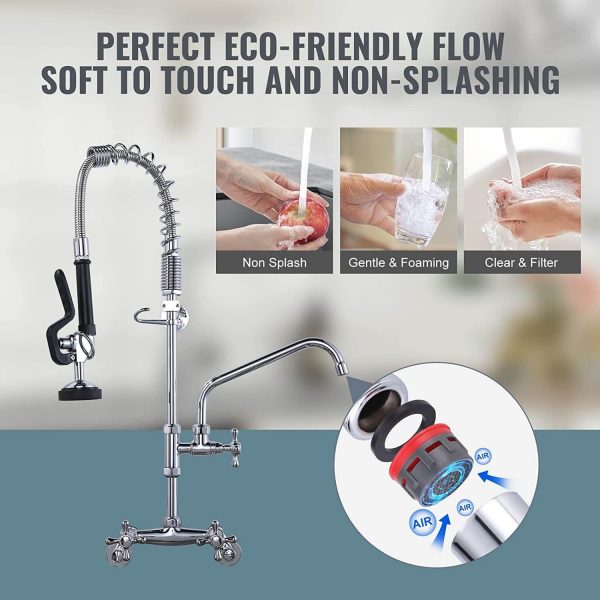 iviga 26 commercial kitchen faucet wall mount with pre rinse sprayer and 10 swing spout 5