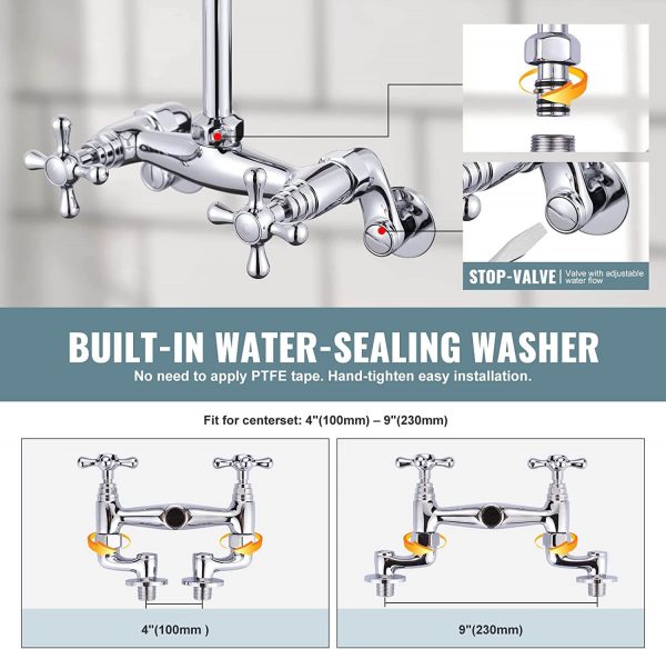 iviga 26 commercial kitchen faucet wall mount with pre rinse sprayer and 10 swing spout 6