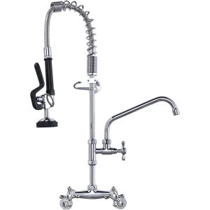 iVIGA 26″ Commercial Kitchen Faucet Wall Mount with Pre-Rinse Sprayer and 10″ Swing Spout