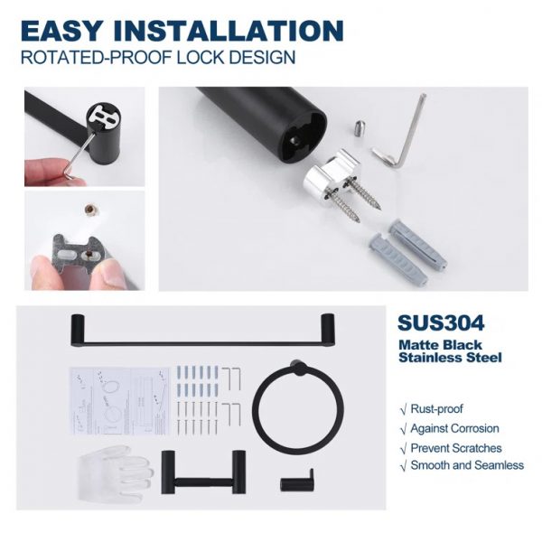 iviga matte black 4 piece bathroom hardware set