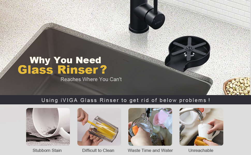 iVIGA Matte Black Glass Rinser for Kitchen Sink Cup Baby Bottles Washer Cleaner for sink,Kitchen Bar Sink - Glass Rinser - 4