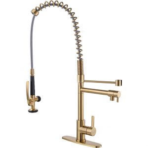 iVIGA 2-Function Brushed Gold High Arc Pre-Rinse Commercial Pull Down Kitchen Faucet