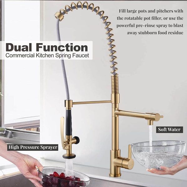iviga 2 function high arc pre rinse commercial pull down kitchen faucet