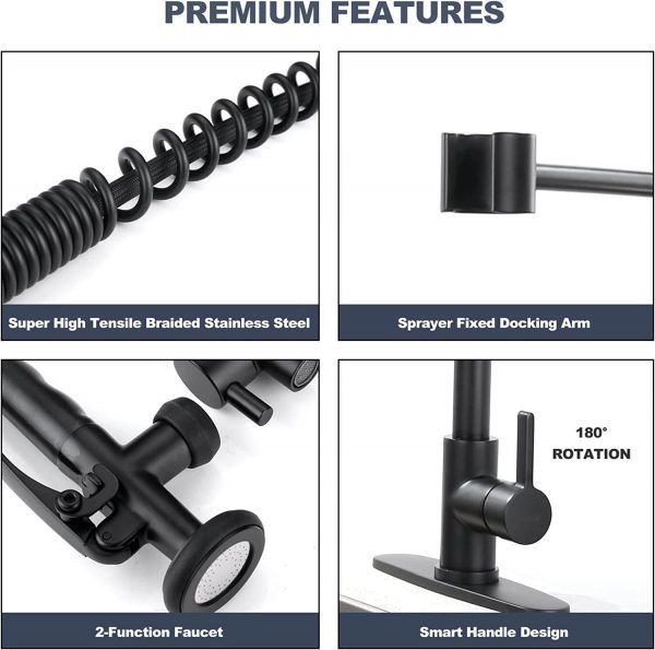iviga 2 function matte black high arc pre rinse commercial spring pull down kitchen faucet 1