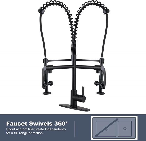 iviga 2 function matte black high arc pre rinse commercial spring pull down kitchen faucet 2