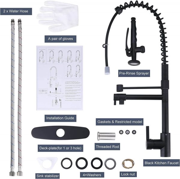 iviga 2 function matte black high arc pre rinse commercial spring pull down kitchen faucet 3
