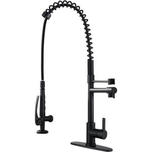 iVIGA 2-Function Matte Black High Arc Pre-Rinse Commercial Spring Pull Down Kitchen Faucet