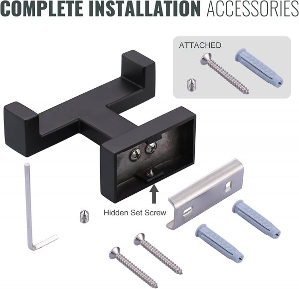 iviga matte black wall mount double towel hook