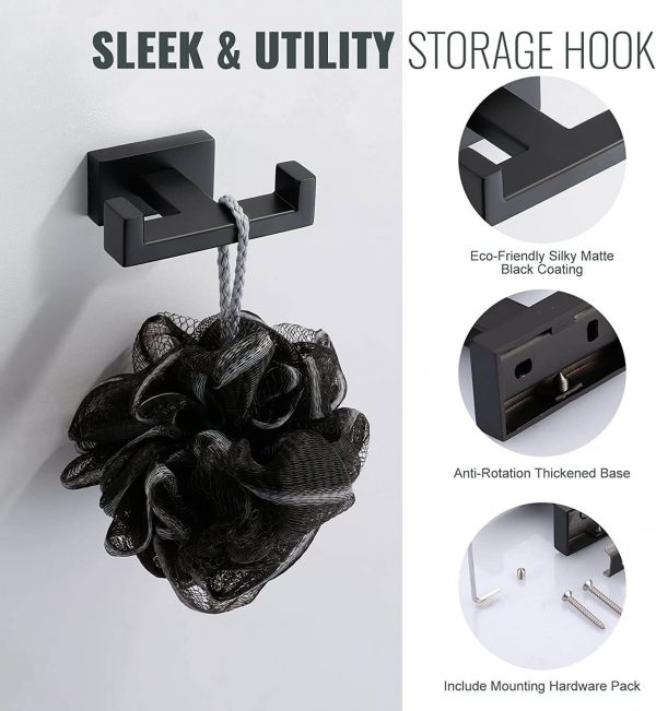 iviga matte black wall mount double towel hook