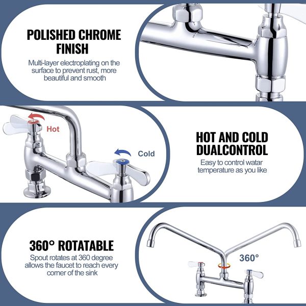 iviga deck mounted polish chrome commercial sink faucet 14