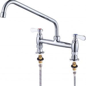 iVIGA Deck Mounted Polish Chrome Commercial Sink Faucet with 8~14 Inch Swivel Spout & Supply Lines