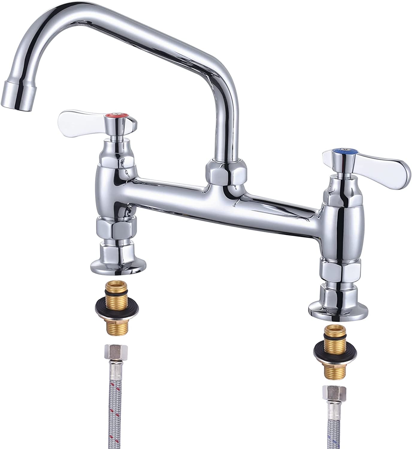 iVIGA Deck Mounted Polish Chrome Commercial Sink Faucet with 8~14 Inch Swivel Spout & Supply Lines