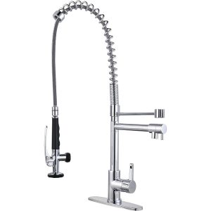 iVIGA 2-Function Pull Down Kitchen Faucet Brushed Nickel High Arc Pre-Rinse Commercial Spring