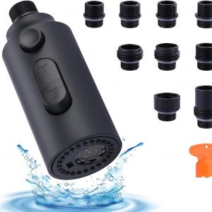 iVIGA Pull Down Faucet Sprayer Head Replacement, Function Pull Out Spray Head Nozzle with 9 Adapters Black