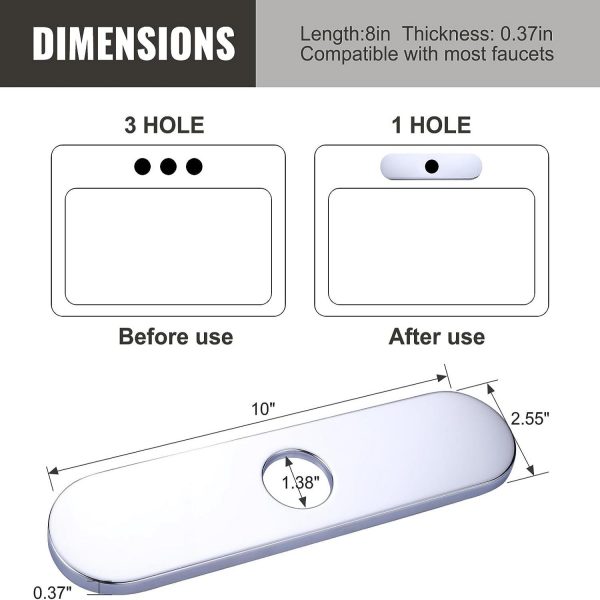 iVIGA 10 Sink Faucet Hole Cover Deck Plate Arc Edge Chrome