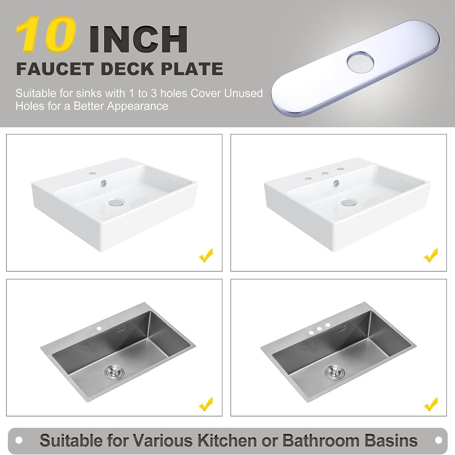 iVIGA 10″ Sink Faucet Hole Cover Deck Plate (Arc Edge) for Kitchen & Bathroom Vanity Sink Chrome