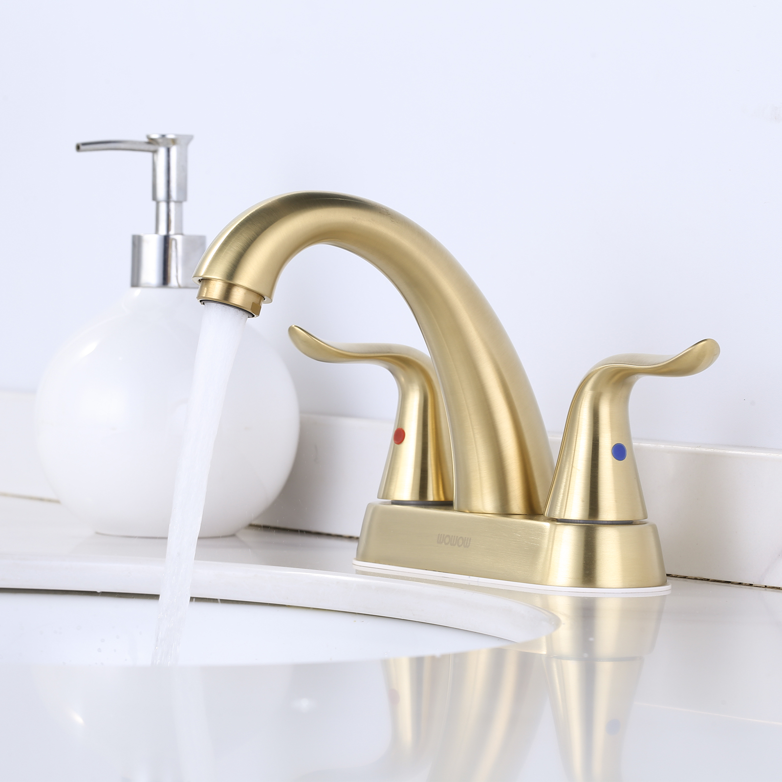 iVIGA Brushed Gold Bathroom Faucet 2 Handle 4 Inch Centerset Bathroom Sink Faucet