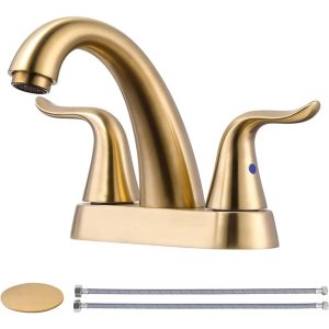iVIGA Brushed Gold Bathroom Faucet 2 Handle 4 Inch Centerset Bathroom Sink Faucet