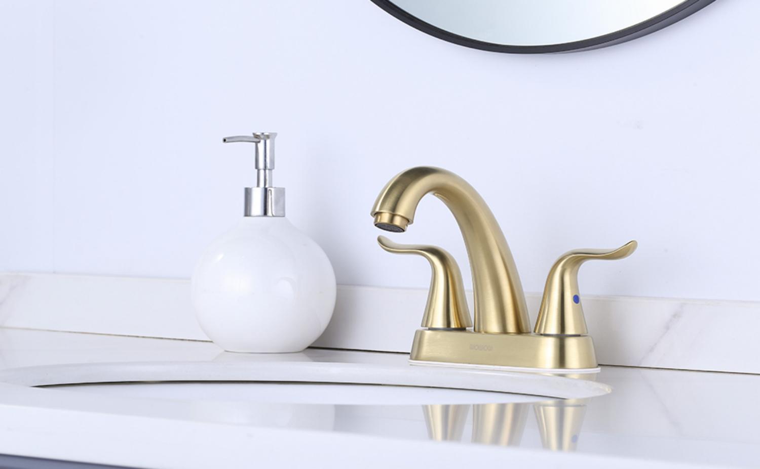 iVIGA Brushed Gold Bathroom Faucet 2 Handle 4 Inch Centerset Bathroom Sink Faucet - Bathroom Faucets - 2
