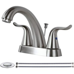 iVIGA Brushed Nickel Bathroom Faucet 2 Handle 4 Inch Centerset Bathroom Sink Faucet