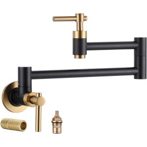 iVIGA Pot Filler Faucet Black & Gold Wall Mount Over Stove