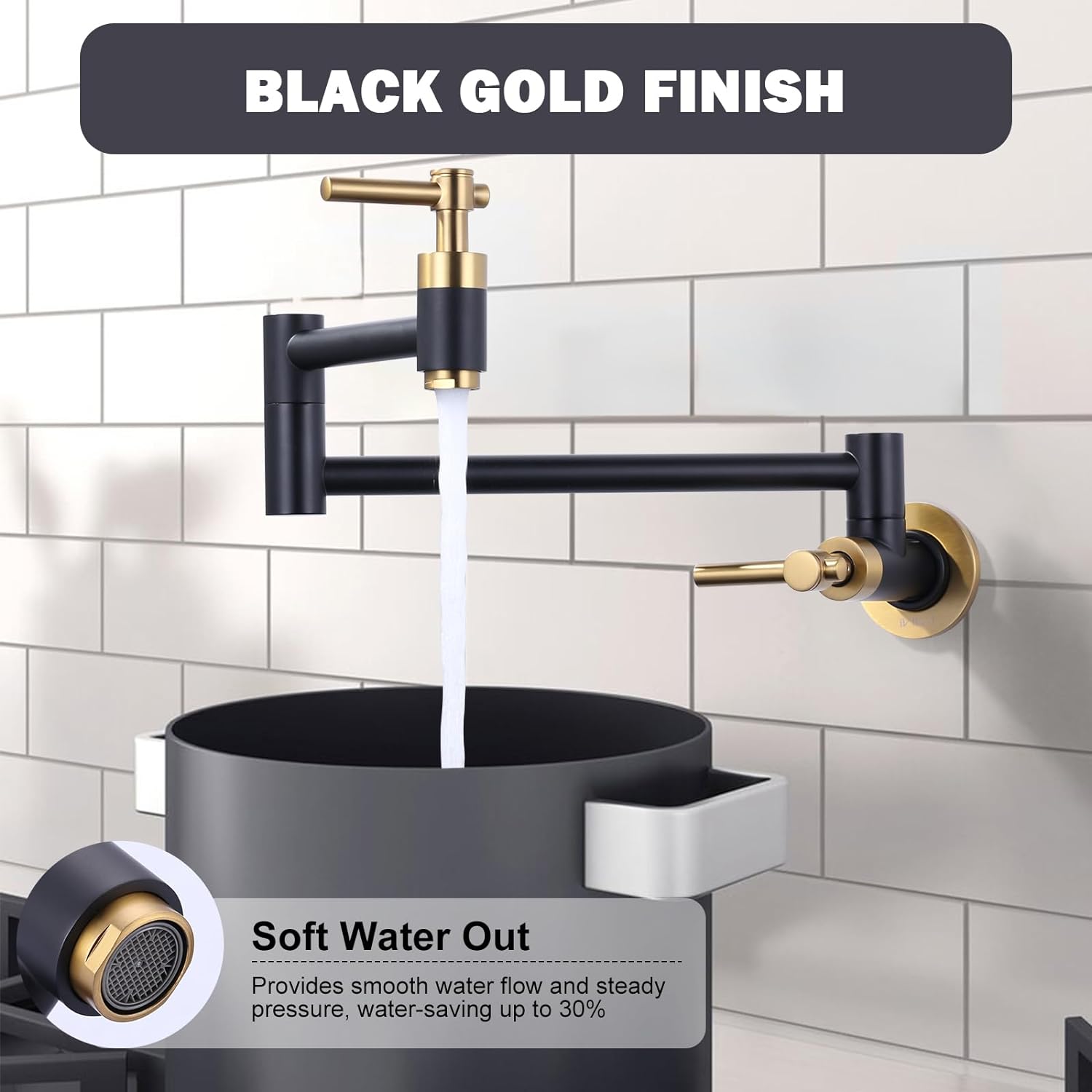 iVIGA Pot Filler Faucet Black & Gold Wall Mount Over Stove - Kitchen Faucets - 2