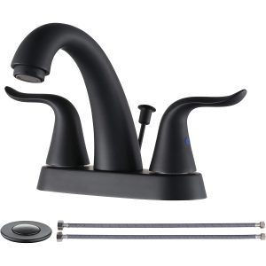 iVIGA Matte Black Bathroom Faucet 2 Handle 4 Inch Centerset Bathroom Sink Faucet