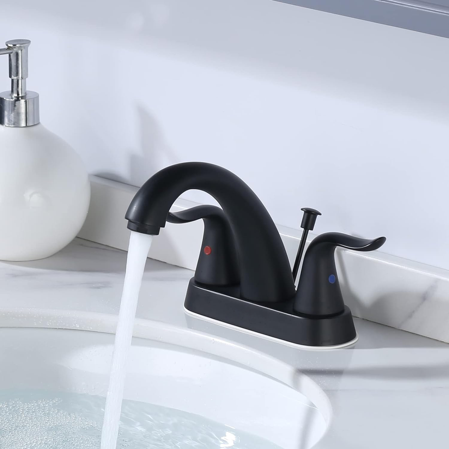 iVIGA Matte Black Bathroom Faucet 2 Handle 4 Inch Centerset Bathroom Sink Faucet