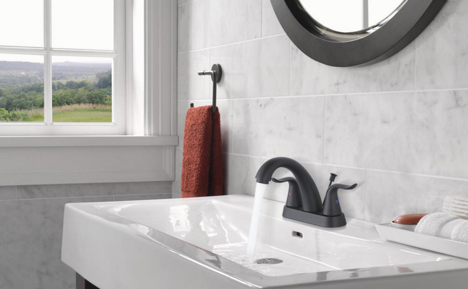 iVIGA Matte Black Bathroom Faucet 2 Handle 4 Inch Centerset Bathroom Sink Faucet - Bathroom Faucets - 2
