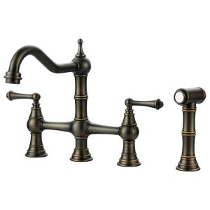iVIGA Antique Bronze Kitchen Faucet with Side Sprayer, 4 Hole Brass Kitchen Faucets for Sink