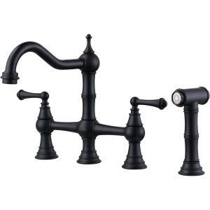 iVIGA Black Kitchen Faucet with Side Sprayer, 4 Hole Brass Kitchen Faucets for Sink