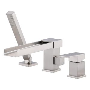 iVIGA Modern Roman Bathtub Faucet with Sprayer Garden Deck Mount Waterfall Bathroom Brushed Nickel