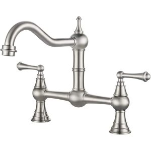 iVIGA Brushed Nickel Bridge Antique Brass Kitchen Faucet 2 Hole 2 Handle