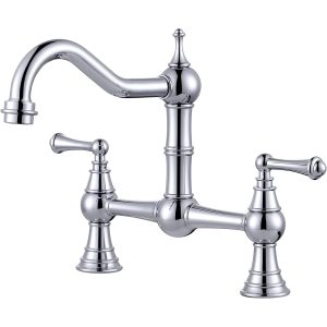 iVIGA Chrome Bridge Antique Brass Kitchen Faucet 2 Hole 2 Handle