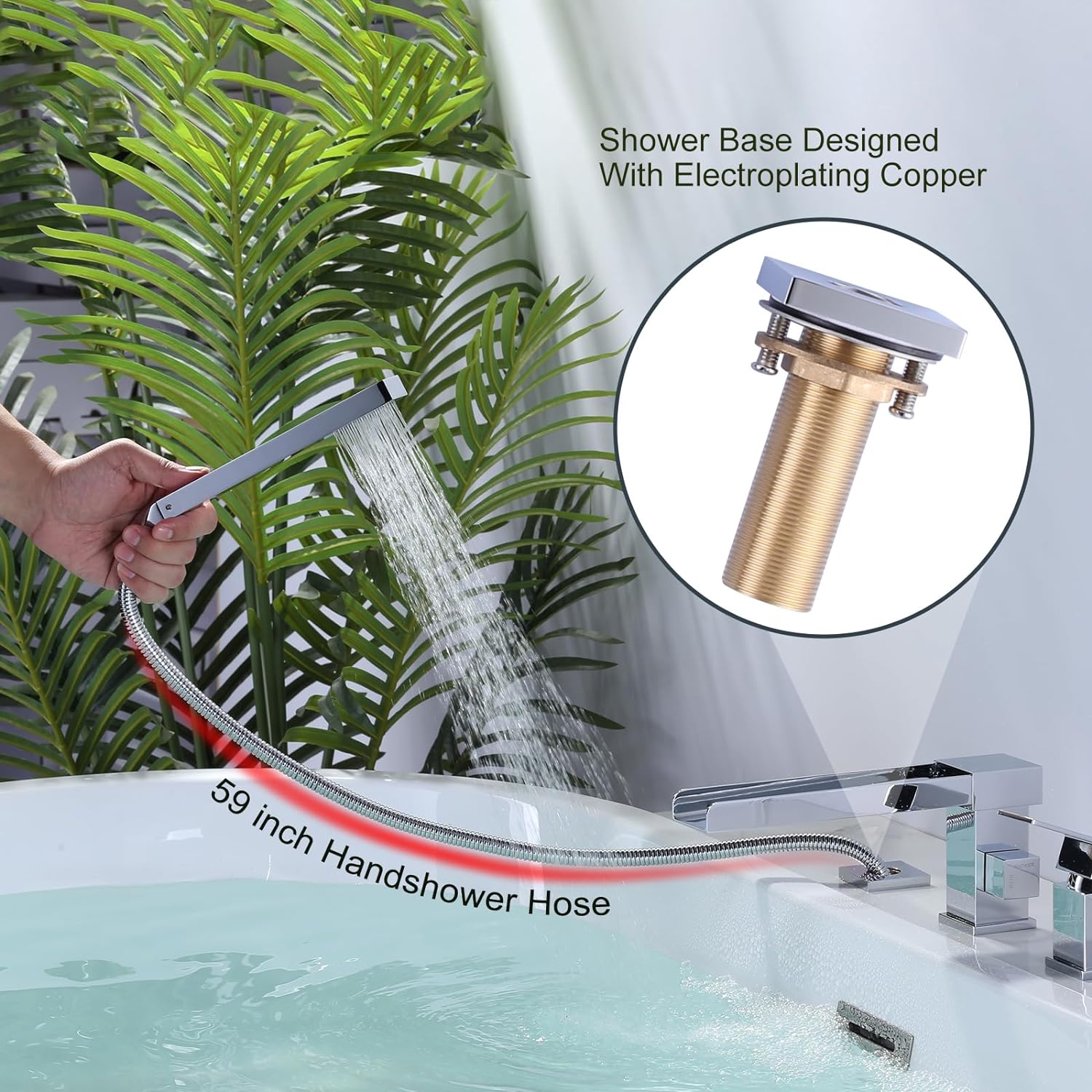 IVIGA Modern Roman Bathtub Faucet With Sprayer Garden Deck Mount