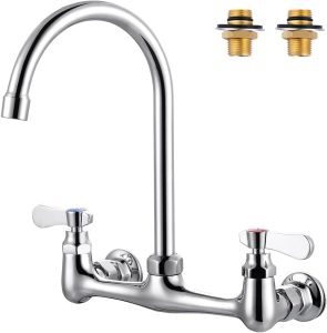 iVIGA Commercial Sink Faucet with 6” Gooseneck Swivel Spout, 8″ Center Wall Mount Kitchen Faucet