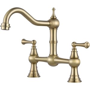 iVIGA Gold Bridge Antique Brass Kitchen Faucet 2 Hole 2 Handle